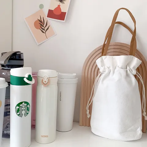 Sac Porte-Bouteille en Toile Minimaliste Couleur Unie Pochette de Gobelet à Cordon Sac de Rangement pour Parapluie Accessoires Quotidiens