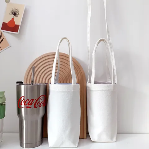 Minimalistische Wasserflaschen Tragetasche Segeltuch Umhängetasche Umhängeriemen Handtasche Flaschenhülle Thermoskanne Schutzhülle Mehrzweck Aufbewahrung Kleine Handtasche