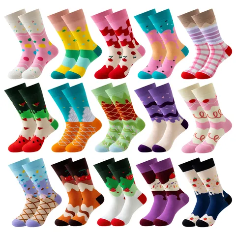 Trendy Food Pattern Cotton Blend Crew Socks For Men Women Novelty Fruit Pizza Burger Sushi Printed Colorful Casual Daily Fun Socks