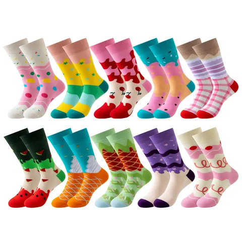 Women Dopamine Ice Cream Mid-Tube Socks Cotton Blend Fruit Pattern Fashion Trendy Crew Socks For Daily Leisure Unisex