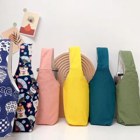 Simpatica Custodia per Tazza in Tela Borsa per Bottiglia d'Acqua Portatile Stile Ins Porta Caffè Porta Bevande Portatile per Studenti