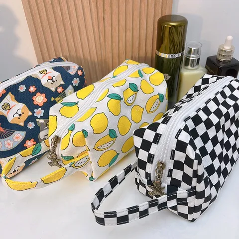 Vintage Schachbrett Segeltuch Kosmetiktasche Tragbare Reise Waschbeutel Mehrzweck Reißverschluss Makeup Organizer Tasche Für Damen