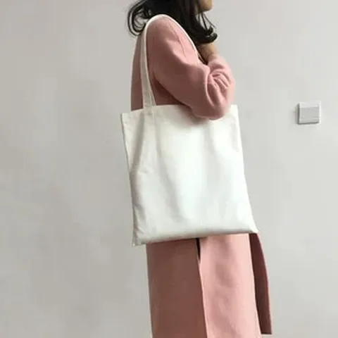 DIY Blanko Canvas Einkaufstasche Einfache Plain Baumwolle Leinwand Schultertasche Für Damen Wiederverwendbare Einkaufstasche Minimalistische Handtasche