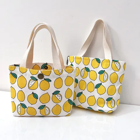 Bolso de Mano de Lona con Estampado de Limón para Mujer Bolsa de Almacenamiento de Algodón Espesado con Cremallera Botón para Llaves