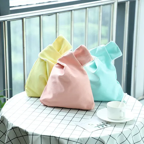 Vintage Japanese Knot Bag Heavy Canvas Handbag Retro Wristlet Bag Literary Casual Mini Storage Bag For Phone Keys Coin Women Shopping