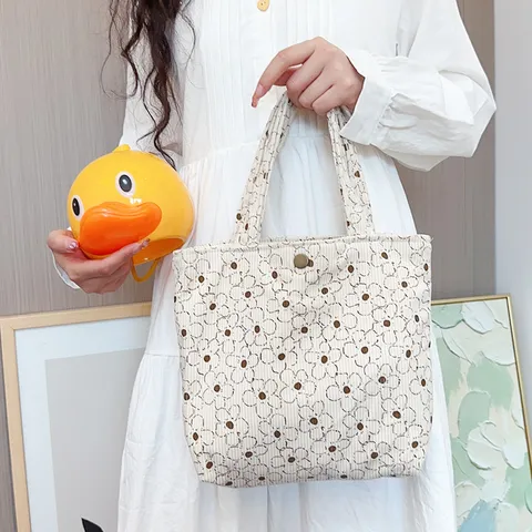 Retro Cordsamt Leinwand Tragetasche Damen Handtasche Große Kapazität Lächeln Gesicht Floral Kuhmuster Schachbrett Tasche