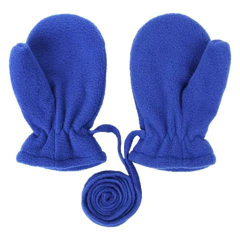 Cute Kids Winter Warm Polar Fleece Mittens Solid Color Anti-Lost Hanging Neck String Outdoor Full Finger Gloves For Toddler Baby Children Accessories