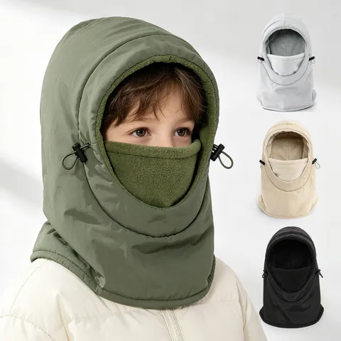 Kinderen Winter Winddicht Geïntegreerde Hoed Sjaal Masker Binnenshuis Fleece Warm Buiten Fietsen Verdikte Capuchon Pet Jongens Meisjes