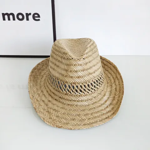 Chapeau de Cowboy en Paille Tissé à la Main Homme Extérieur Plage Large Bord Protection Solaire Respirant