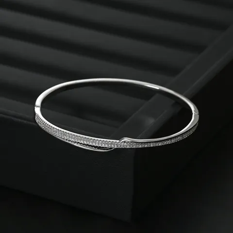 Copper Geometric Open Bangle Bracelet For Women Gold Silver Plated Micro Inlaid Zircon Fashion Wrist Band Jewelry