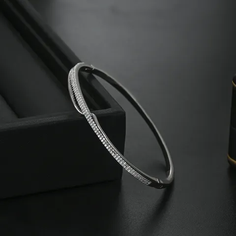Copper Geometric Open Bangle Bracelet For Women Gold Silver Plated Micro Inlaid Zircon Fashion Wrist Band Jewelry
