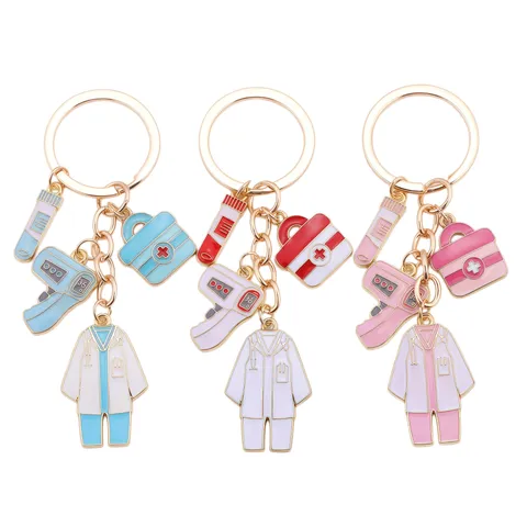 Medical Theme Alloy Keychain Cute Doctor Nurse Enamel Key Ring Medical Equipment Bag Pendant Nurse Day Gift Jewelry