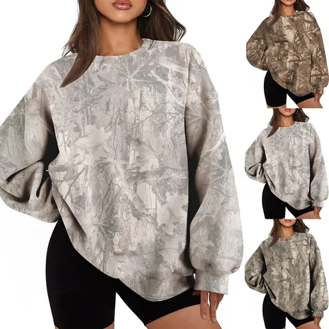 Women's Casual Long Sleeve Crew Neck Loose Sweatshirt Autumn Winter Branch Pattern Printed Pullover Top
