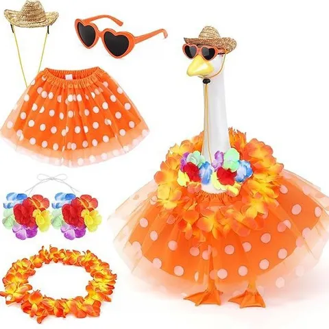 Costume d'Oie de Pelouse Vacances Hawaïennes Polyester Chapeau de Paille Guirlande Bikini Lunettes Jupe À Pois Vêtements Animaux