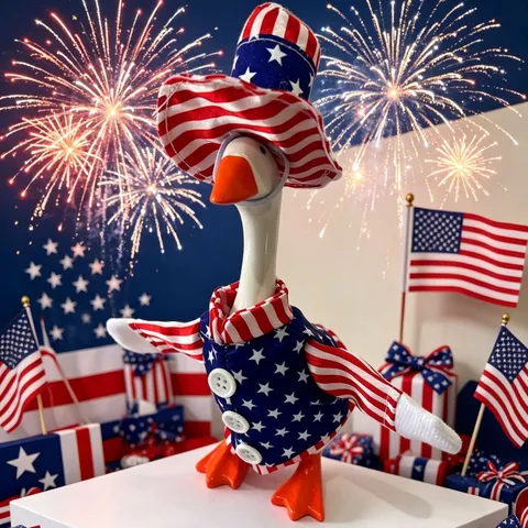 Set di Vestiti Patriottici per il Giorno dell'Indipendenza Con Cilindro per Piccola Oca Peluche Decorazione Tavolo