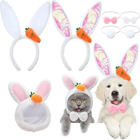 Easter Bunny Ears Headband Pet Rabbit Hat Bowtie Tail Set Cartoon Plush Costume For Kids Dogs Cats Holiday Party Decorative