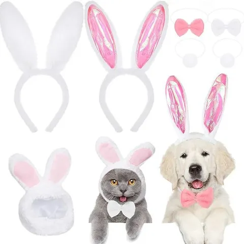 Easter Bunny Ears Headband Pet Rabbit Hat Bowtie Tail Set Cartoon Plush Costume For Kids Dogs Cats Holiday Party Decorative