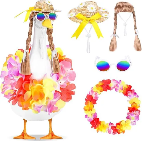 Collana di Fiori Hawaiiana Cappello di Paglia Occhiali da Sole Parrucca Decorazione di Oca da Portico Costume Per Festa Vacanze Accessori per Animali