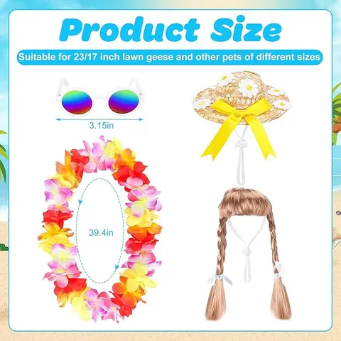 Collana di Fiori Hawaiiana Cappello di Paglia Occhiali da Sole Parrucca Decorazione di Oca da Portico Costume Per Festa Vacanze Accessori per Animali