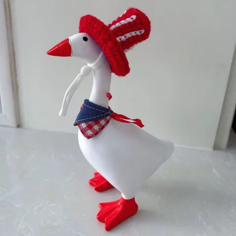 Handmade Crocheted Holiday Costume Set For Miniature Duck Goose Statue Decoration Cute Festive Hat Skirt Outfit For Christmas Halloween Easter Party Desktop Table Ornament