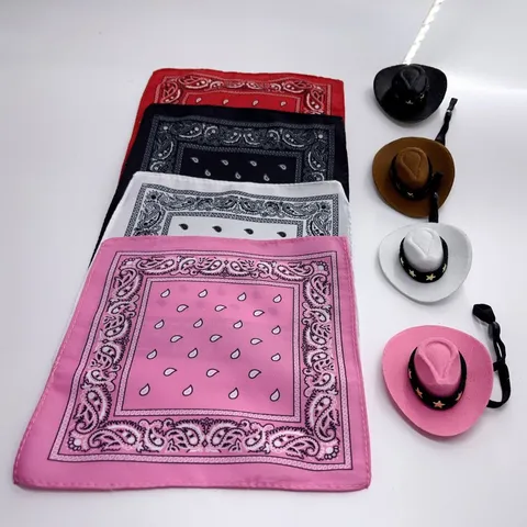 Mini Cowboy Hut Paisley Bandana Outfit Set Für Haustier Puppe Desktop Dekoration Retro Mikro Stoff Hüte Schals Kleidung Set