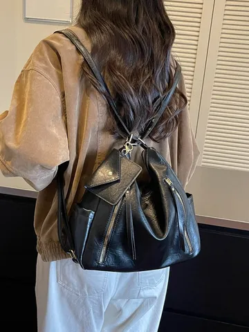 Women Large Capacity PU Leather Backpack Multi Functional Convertible Tote Shoulder Bag Casual Travel Commuting Fashion Handbag with Small Pouch