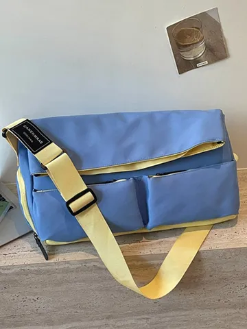 Borsa da Viaggio in Tessuto con Cuciture a Contrasto di Moda Borsa da Palestra Yoga ad Alta Capacità Casual da Uomo Donna