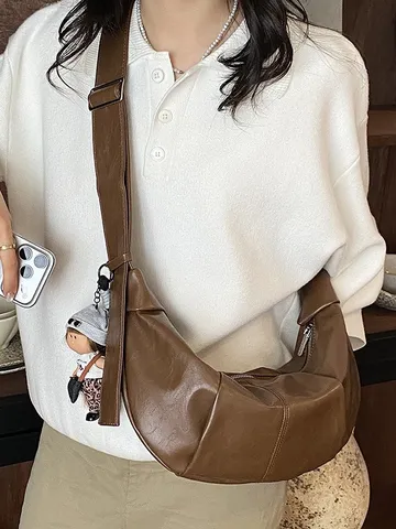 Dames Retro PU Leer Dumpling Tas Slouchy Grote Capaciteit Schoudertas Crossbodytas Casual Effen Kleur Hobo Tas Voor Dagelijks Gebruik