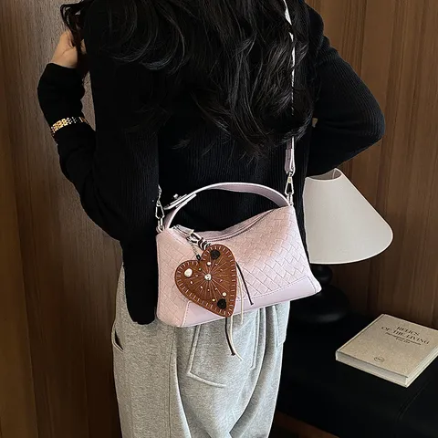 Borsa a Cuscino Intrecciata Retrò da Donna Design di Nicchia in Pelle PU Borsa a Mano Pendente a Cuore Borsa a Tracolla Versatile