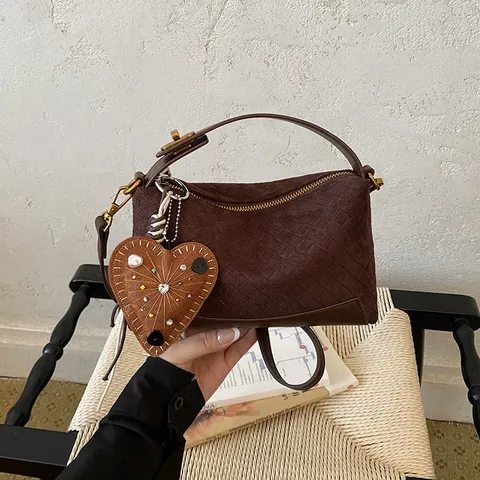Borsa a Cuscino Intrecciata Retrò da Donna Design di Nicchia in Pelle PU Borsa a Mano Pendente a Cuore Borsa a Tracolla Versatile