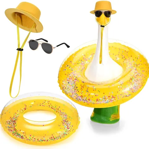 Cappello in Miniatura a Tesa Piatta Giallo Pacchetto Puntelli Decorativi Occhiali da Sole Salvagente Gonfiabile Kit per Oca da Portico Bambola Arredo