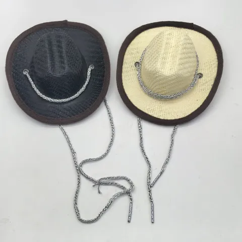 Cappello da Cowboy di Paglia per Animali Domestici Regolabile Traspirante Traforato Protezione Solare Cane Gatto Estate Festa Accessori