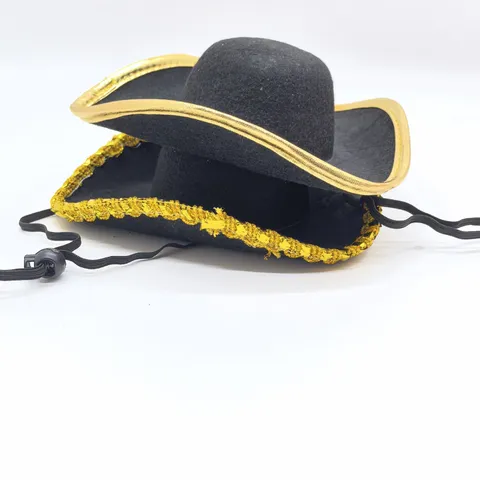 Halloween Cappello da Pirata Nero Pizzo Dorato Bordo Giallo Cappello per Animali Domestici Mini Cappello Regolabile per Cani e Gatti Costume da Festa