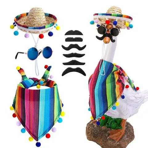 Mexican Cinco De Mayo Festival Costume Accessories Set Striped Scarf Straw Hat Sunglasses Plush Moustaches Set For Porch Goose Decor Party Supplies