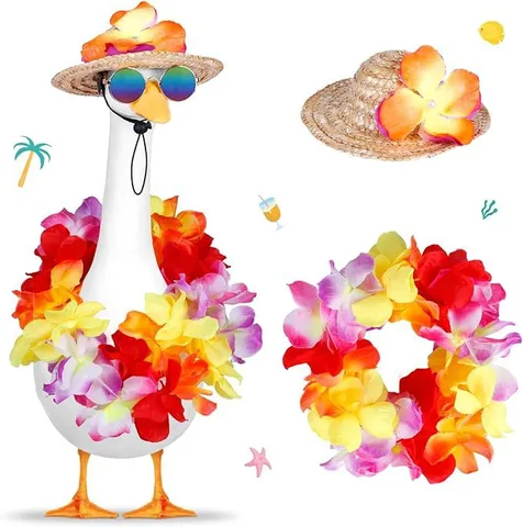Set Costume Vacanze Estive Spiaggia per Animali Domestici Carino Cappello di Paglia Corona Floreale Gonna Occhiali Vestito Per Cane Gatto Festa