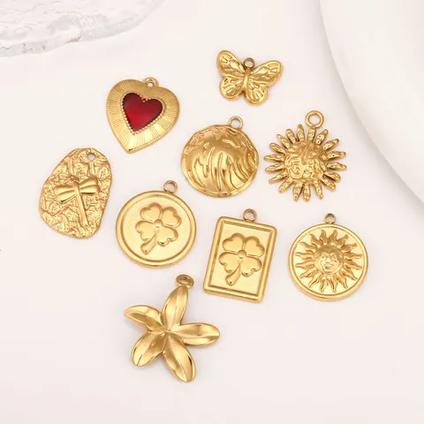 Stainless Steel Pendant Minimalist Sun Butterfly Four Leaf Clover DIY Charm Gold Plated Fashion Jewelry Accessory