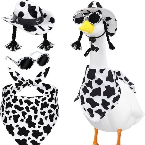 Set Cappello da Cowboy Sciarpa e Occhiali per Oca da Portico Stampa Leopardo Mucca Costume Novità Accessori