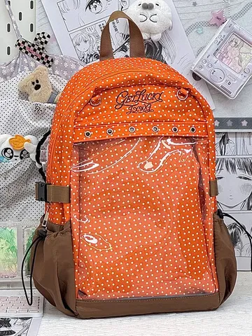 Zaino a Pois Stile Giapponese per Adolescenti in Nylon Impermeabile Borsa Scuola Con Tasca Trasparente Ita Bag Carino Zainetto College