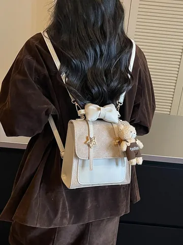 Zaino Piccolo da Donna in Pelle PU Casual Trapuntato Con Fiocco Borsa a Tracolla per Viaggio Scuola Pendolarismo Adolescenti Zaino