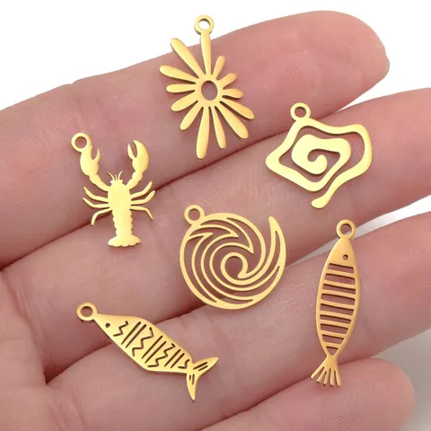 Minimalistischer Edelstahl Welle Fisch Blume Hummer Charms Anhänger Vakuumplattierung DIY Schmuckzubehör