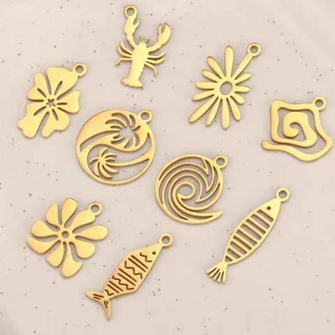 Minimalistischer Edelstahl Welle Fisch Blume Hummer Charms Anhänger Vakuumplattierung DIY Schmuckzubehör