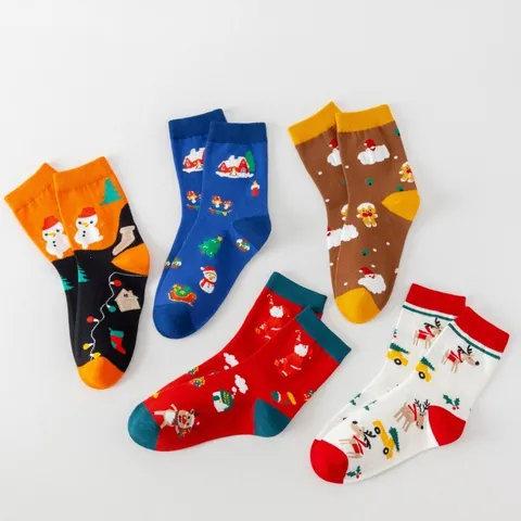 Damen Weihnachten Socken Baumwolle Farbblock Socken Mit Weihnachtsmann Rentier Schneemann Muster Festliche Gemütliche Socken