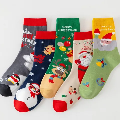 Damen Weihnachten Socken Baumwolle Farbblock Socken Mit Weihnachtsmann Rentier Schneemann Muster Festliche Gemütliche Socken