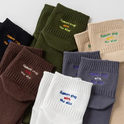 Men's Cotton Crew Socks Fashion Letter Embroidered Skateboard Socks Breathable Athletic Streetwear Casual Sport Socks