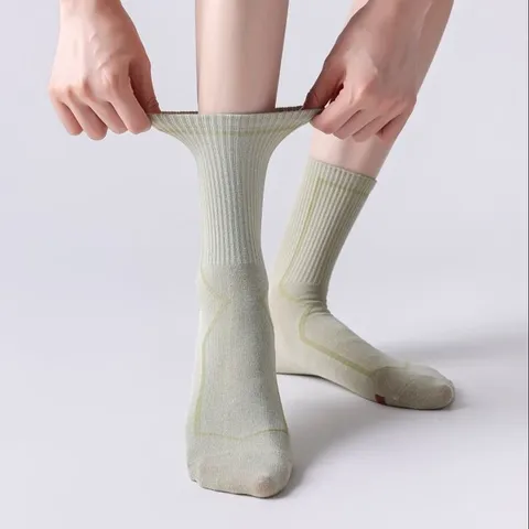 Damen Sportliche Kompression Baumwollmischung Wadenlange Socken Schweißabsorbierend Geruchshemmend Streifen-Akzent Laufen Fitness Socken