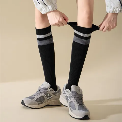 Women's Striped Compression Sport Socks Calf Length Running Cycling Fitness Elastic Breathable Long Tube Stockings