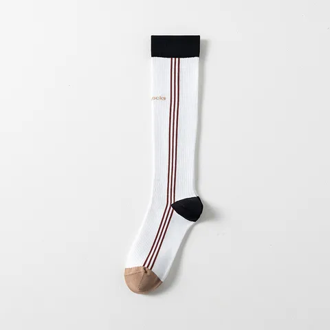 Women's Sports Compression Socks Striped Calf Length Socks For Running Yoga Badminton Breathable Elastic Nylon Stockings