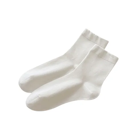 Calcetines de Media Pantorrilla para Mujer Minimalista de Algodón con Borde de Volantes Hecha a Mano Sin Costuras Color Sólido Suave Transpirable Casual Blanco Calcetines