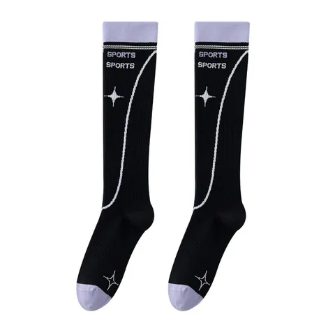 Damen Professionelle Sportsocken Rutschfest Kompression Wadenstrümpfe Farbblock Streifen Stern Druck Sport Lange Socken Für Yoga Pilates Fitness Wandern Laufen