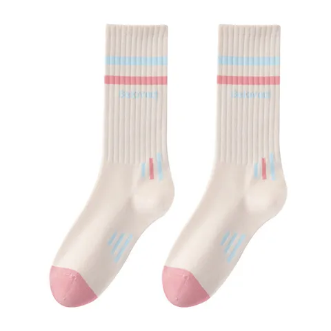 Damen Professionelle Sport Wadenhohe Socken Gekämmte Baumwolle Atmungsaktiv Lauf Socken Mit Gestreiftem Buchstabenmuster Nahtlose Zehe Yoga Fitness Socken